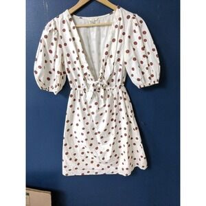 SIM & SAM Early 1960s Vibe V-Neck‎ Puff Sleeve Mini Dress Brown Polka Dots White